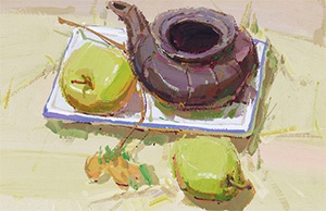 茶壶水果色彩组合的画法