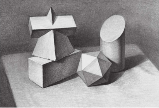 四个素描几何体的画法完成图
