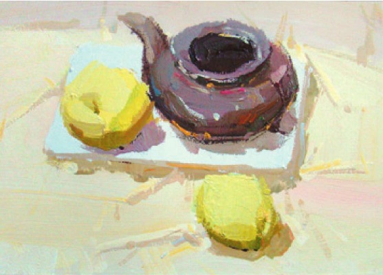 茶壶水果色彩组合的画法二