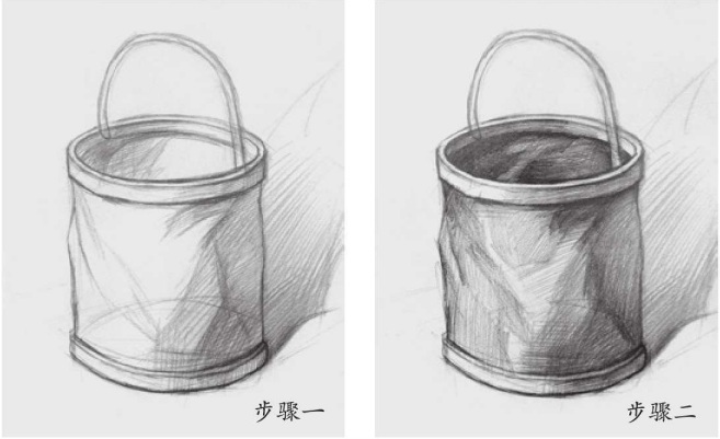 素描折叠桶的画法（1）