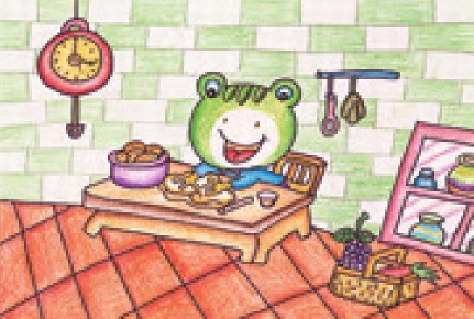彩铅画青蛙做甜饼绘画步骤（5）