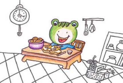 彩铅画青蛙做甜饼绘画步骤（3）