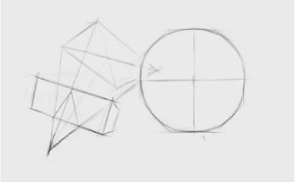 方锥穿插体、球体组合结构的画法（1）