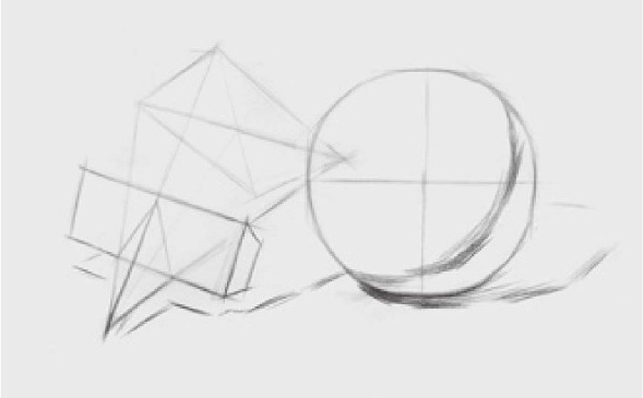 方锥穿插体、球体组合结构的画法（2）