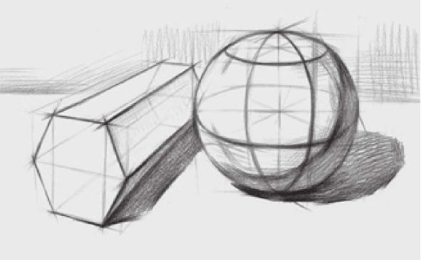 六棱柱体、球体组合结构的画法（4）