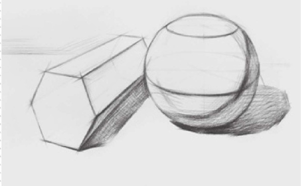 六棱柱体、球体组合结构的画法（3）