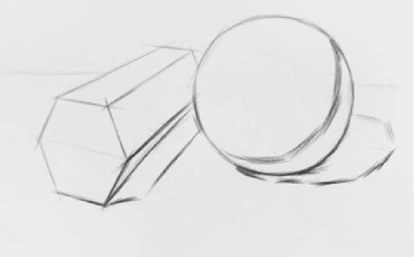 六棱柱体、球体组合结构的画法（2）