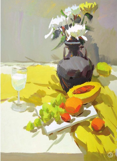 瓷瓶与花卉色彩组合的画法三