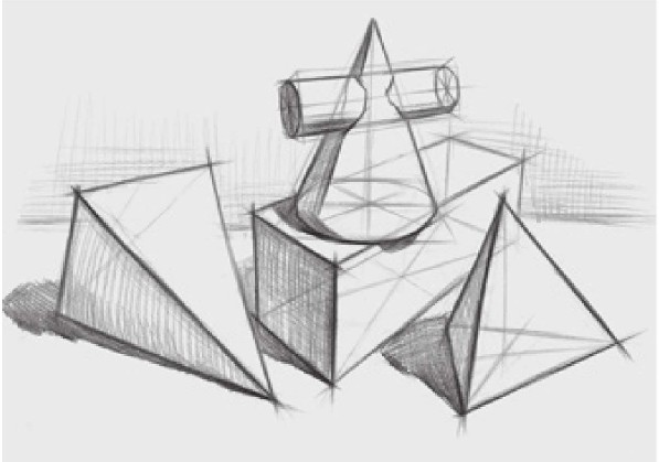 四个素描形体组合结构的画法（4）