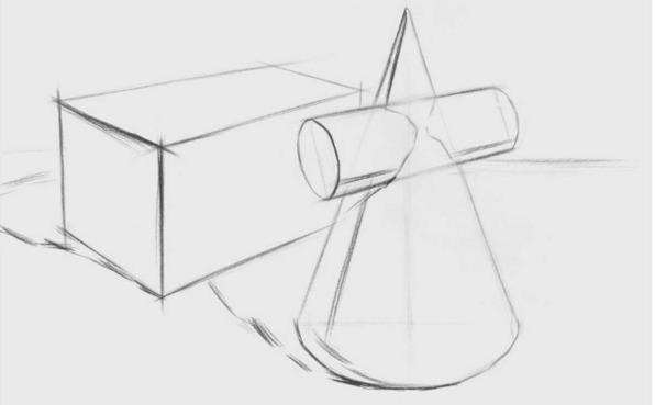 四棱柱体、圆锥穿插体组合结构的画法（2）