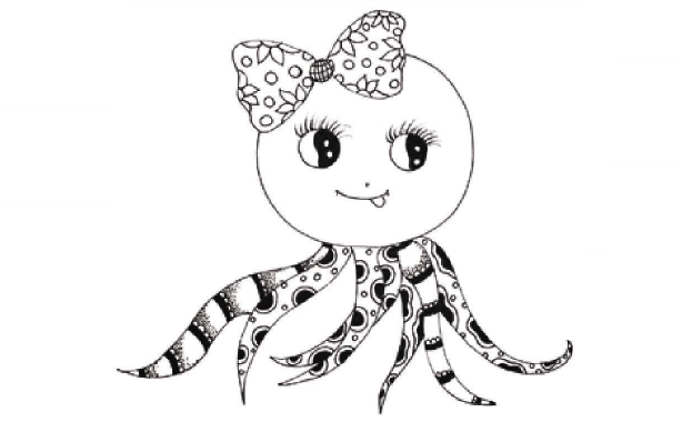 儿童装饰画：爱美的章鱼妹妹的画法(3)