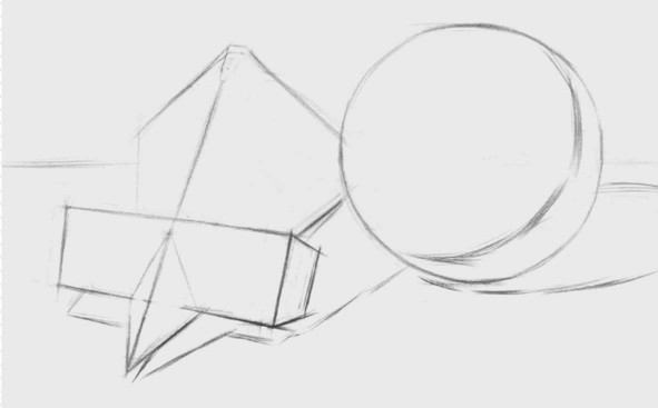 方锥穿插体、球体组合的画法（1）