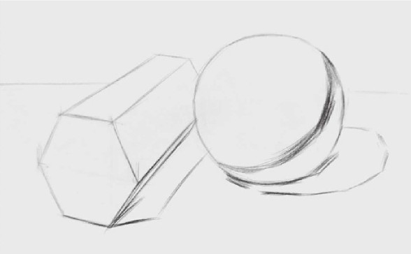 六棱柱体、球体组合的画法（1）