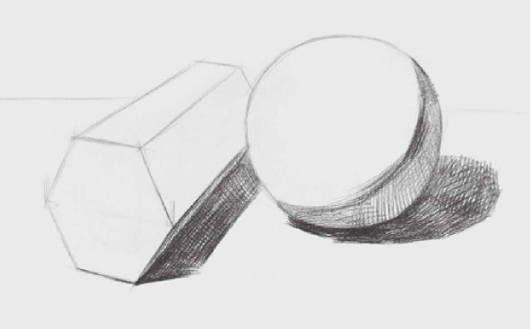六棱柱体、球体组合的画法（2）