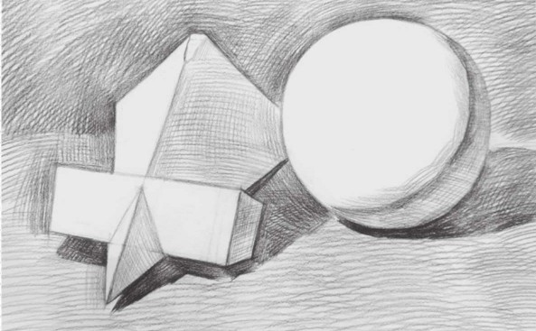 方锥穿插体、球体组合的画法（3）