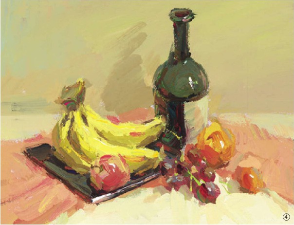 色彩酒瓶与水果组合的画法（4）