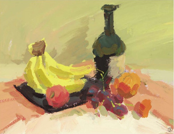 色彩酒瓶与水果组合的画法（3）