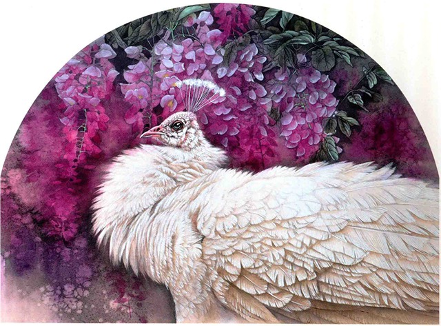 《紫藤白孔雀（白孔雀头部）》画法（3）
