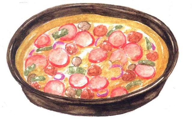 用色铅笔怎么画香肠比萨（7）