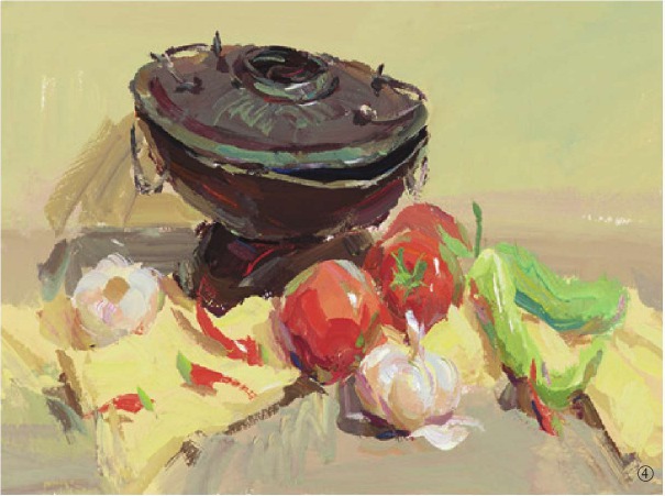 色彩铜火锅与蔬菜组合的画法（4）