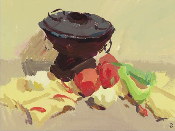 色彩铜火锅与蔬菜组合的画法（3）