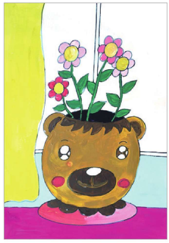 儿童美术窗台上的花盆怎么画（6）