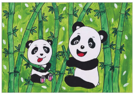 儿童美术熊猫吃竹孑怎么画（6）