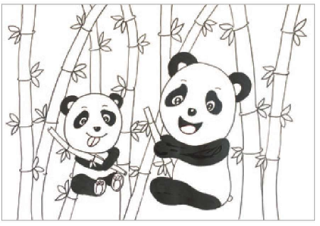 儿童美术熊猫吃竹孑怎么画（2）