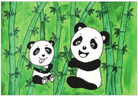 儿童美术熊猫吃竹孑怎么画（4）