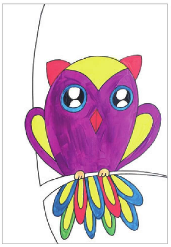 儿童美术夜晚的猫头鹰怎么画（3）