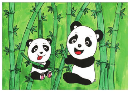 儿童美术熊猫吃竹孑怎么画（5）